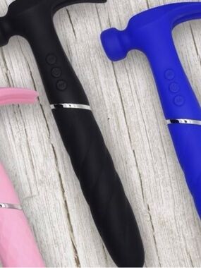 Silicone Hammer-Shaped Diversion Massager - Black & Blue Options